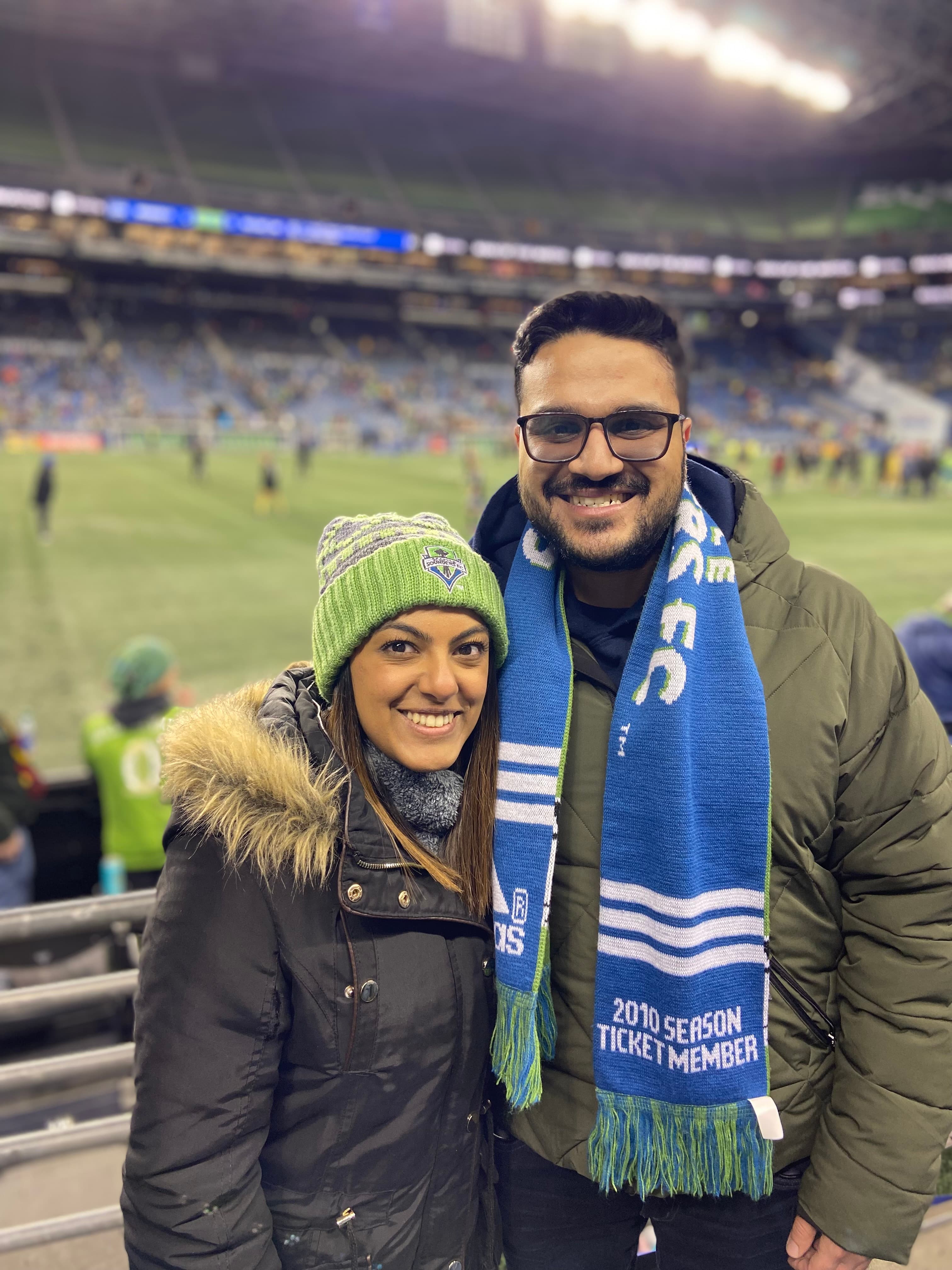 Zeeshan and Sabreena at a Sounders match